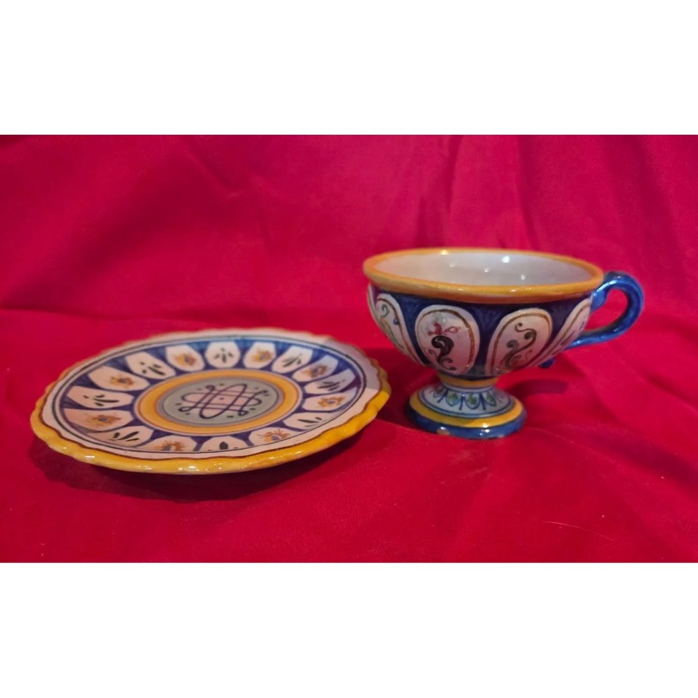Vintage Deruta Italian Pottery Espresso Demitasse Cup and Saucer - Made in Italy